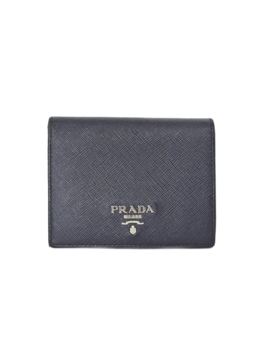 Prada Bifold Wallet Compact Saffiano Leather Navy